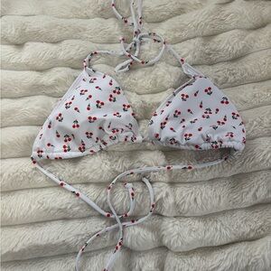 SHEIN White Cherry Print Bikini